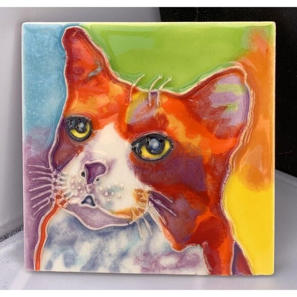 Tile Craft Other - Wall Art Tile Cat Face Colorful Pet 4x4 Decorative Ceramic New Backsplash Gift